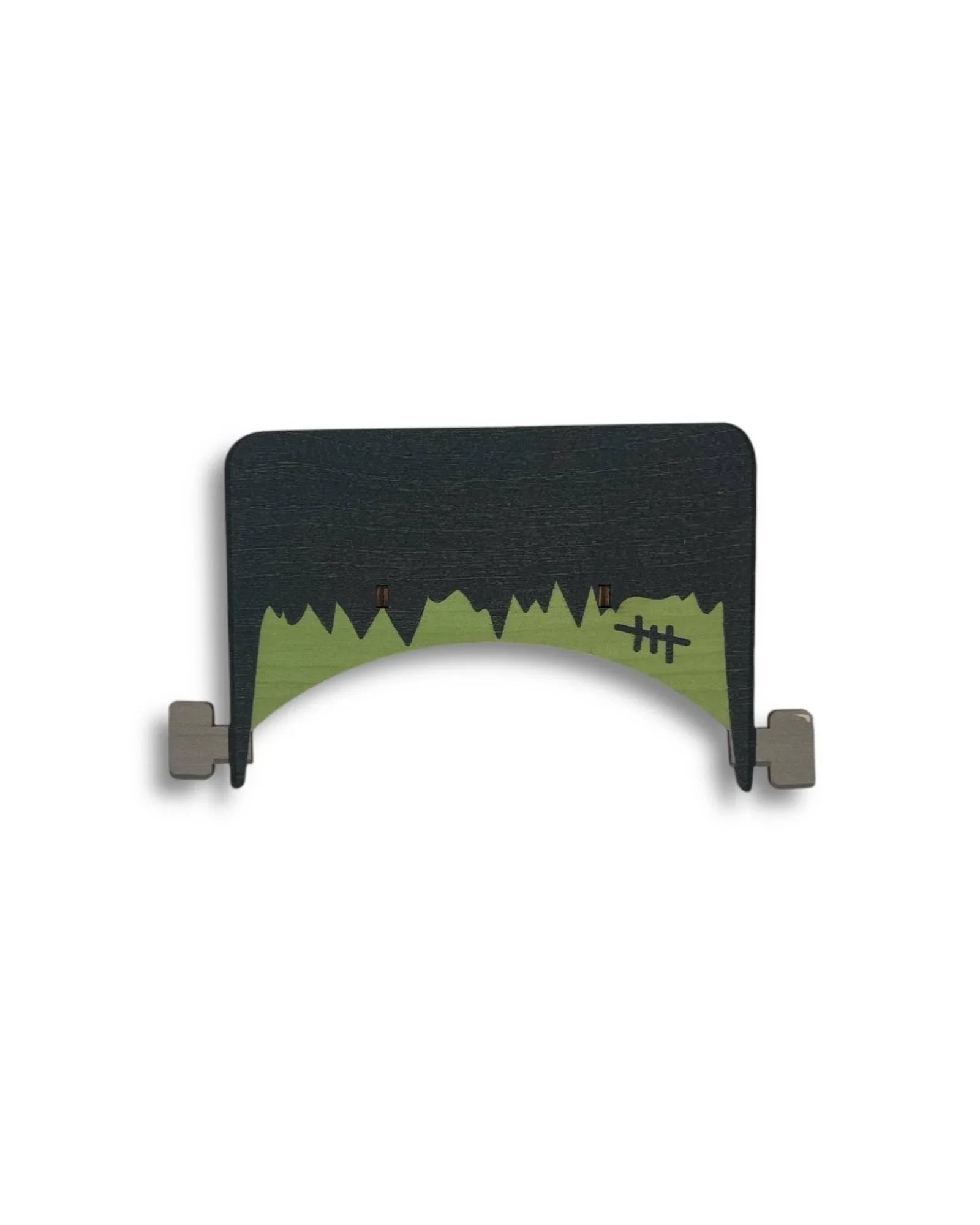 Modern handcrafted wooden wall clock with green mountain landscape design
