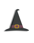 Handcrafted wooden clock shaped like a witch hat with buckle, unique wall decor