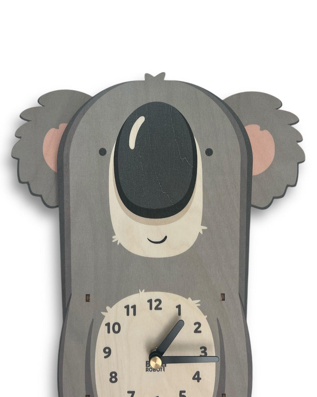 Handcrafted wall clock shaped like a cute koala, unique animal design for home decor