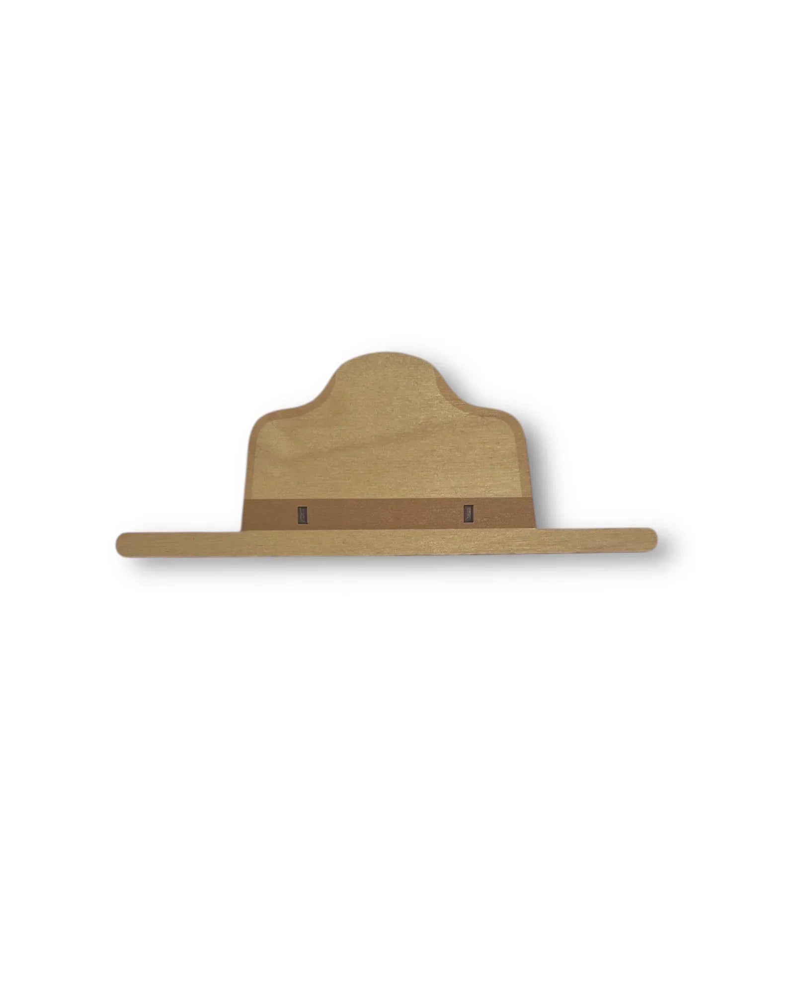Minimalist wooden wall shelf with curved back and flat base, isolated on white background