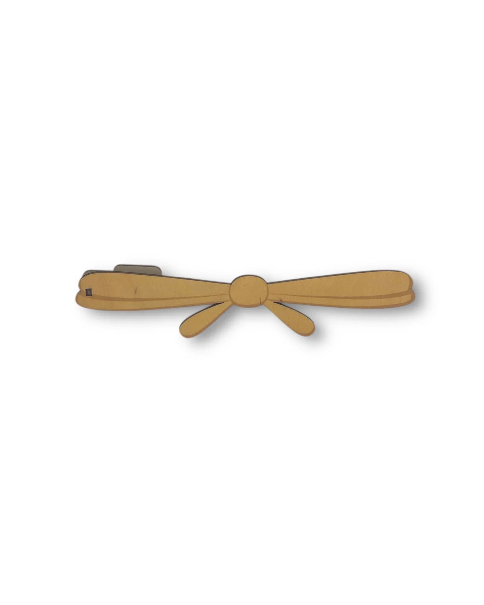 Handcrafted wooden dragonfly wall clock with minimalist design, isolated on white background