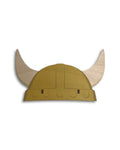 Handcrafted Viking helmet wall clock with wooden horns on white background