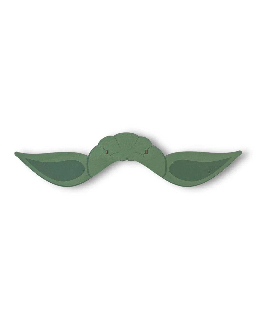 Green wall clock shaped like a stylized character head with large ears, modern design.